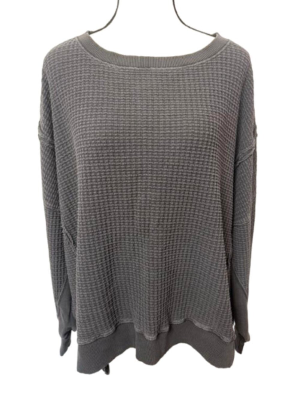 American Eagle Waffle Knit Long Sleeve Gray Boxy Sweater Size Large # 2663